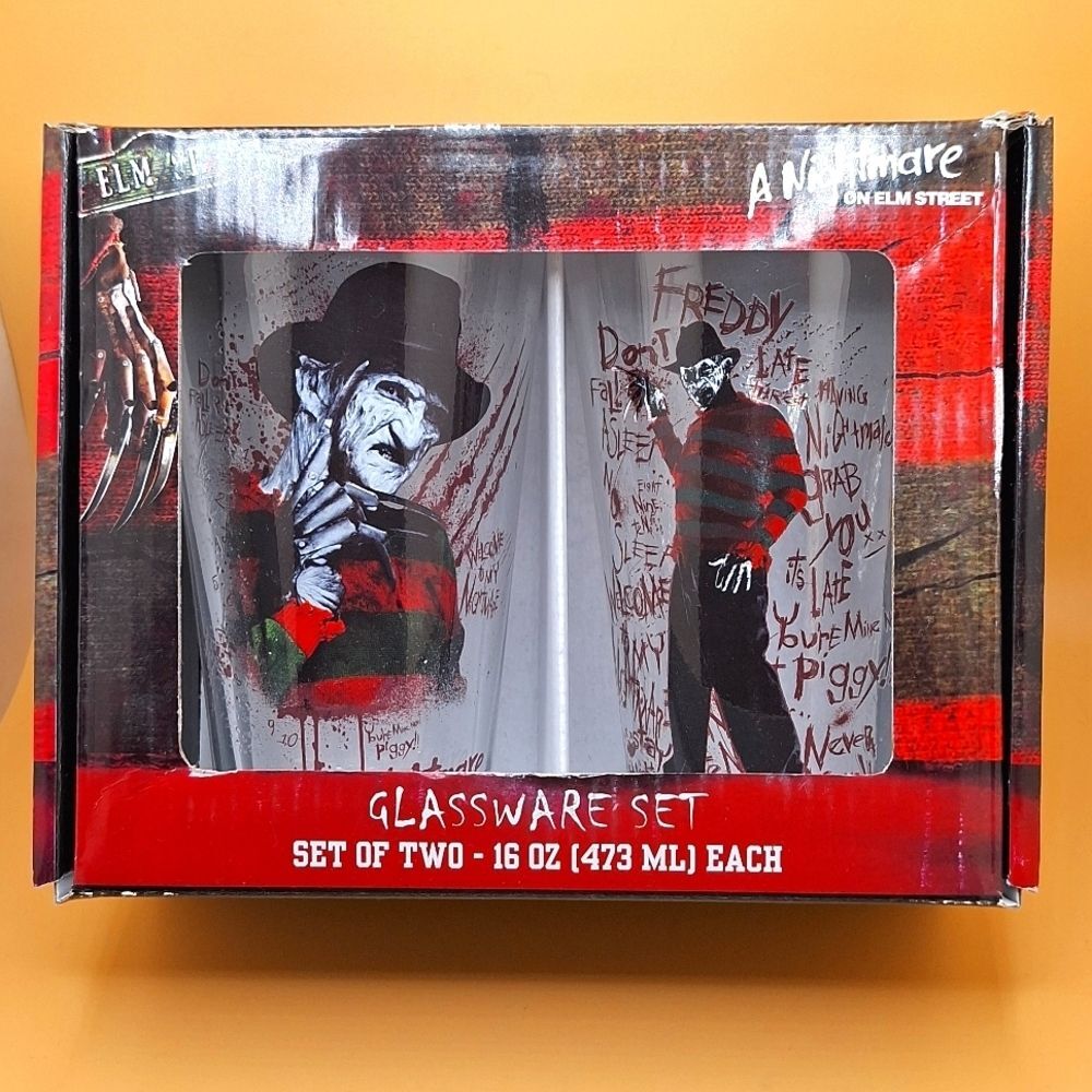 Freddy Kruger, a nightmare on Elm Street, pint glass set 16.oz glasses gift